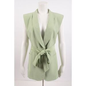 Zara Womens Tuxedo Collar Vest Waistcoat Gilet Belted XXL Green 7760/816 NWD